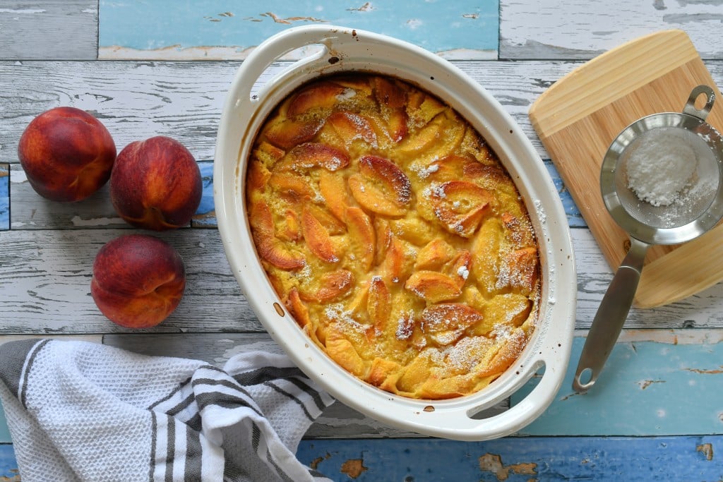 Clafoutis (pronounced kla-foo-TEE) is a simple French dessert. The rustic treat is traditionally made with cherries, but peaches or other stone fruit work too. Shutterstock photo