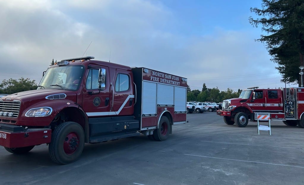 Dozens of fire engines from throughout California left base camp in Napa on Monday morning to fight the Pickett Fire. More than 200 engines were assigned to the fire as of Monday. Cal Fire's base camp was moved Sunday from Calistoga to Napa Valley Expo on Third Street in Napa to accommodate the emergency response, including 2,000-plus firefighters. Kerana Todorov photo
