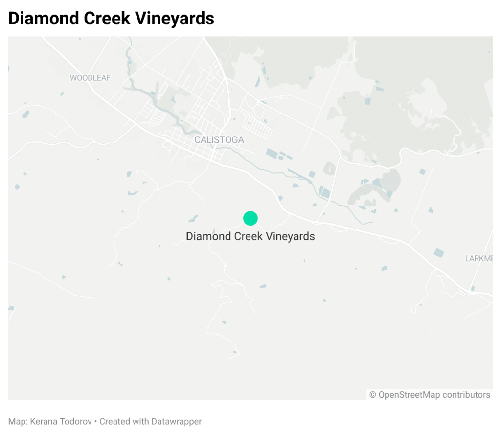 Mapped location of Diamond Creek Vineyards. Kerana Todorov graphic