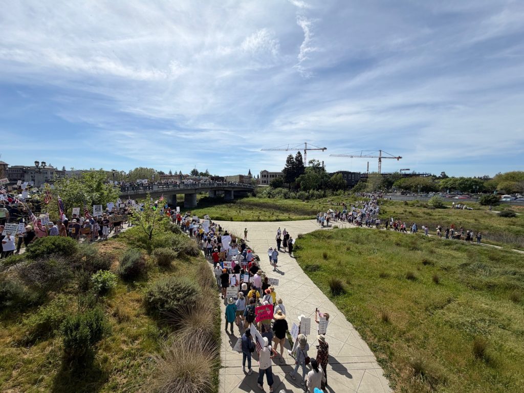 "No Kings" protesters followed three different routes Saturday to march to the Oxbow and downtown Napa after a rally at Oxbow Commons. Kerana Todorov photo