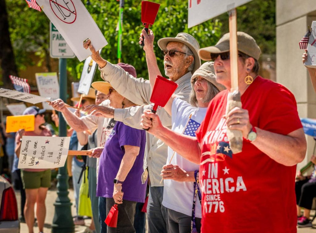 "No Kings" demonstrators in Calistoga on March 28. Clark James Mishler photo