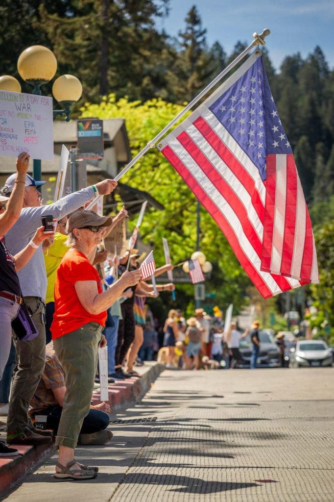 "No Kings" demonstrators in Calistoga on March 28. Clark James Mishler photo