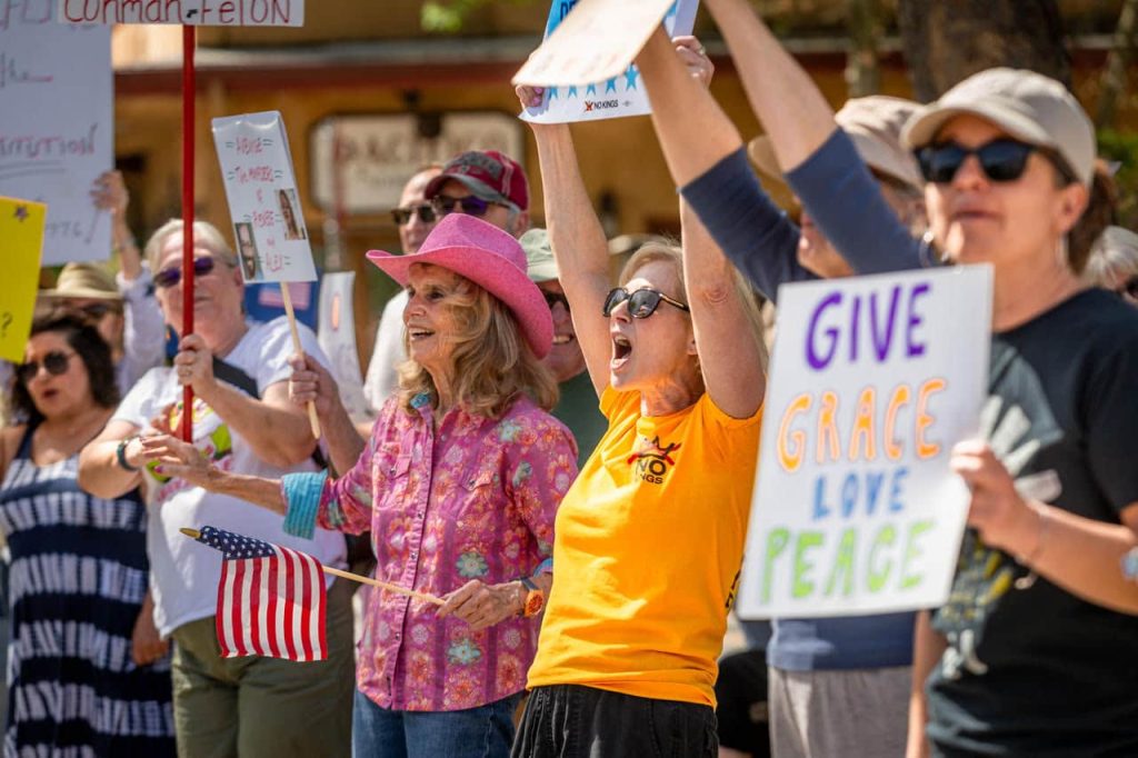 "No Kings" demonstrators in Calistoga on March 28. Clark James Mishler photo