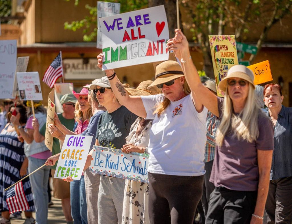 "No Kings" day demonstrators in Calistoga on March 28. Clark James Mishler photo