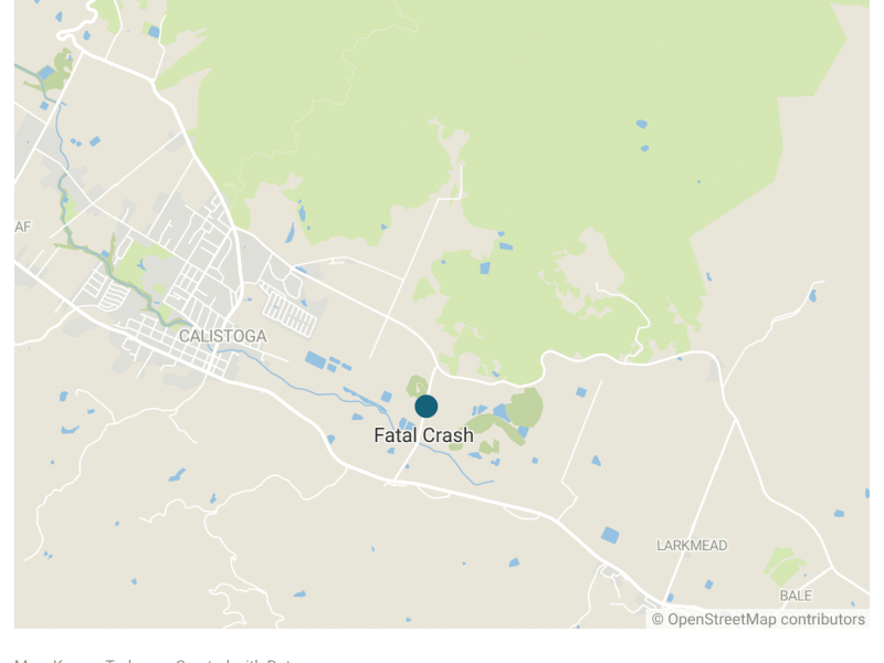 map showing site of fatal crash in Calistoga